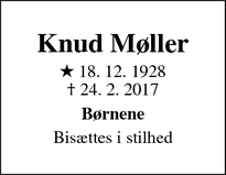 Dødsannoncen for Knud Møller - Nærum