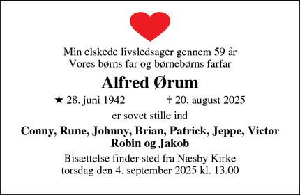 Dødsannoncen for Alfred Ørum - Odense