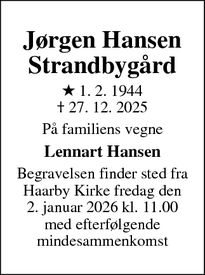 Dødsannoncen for J&oslash;rgen Hansen
Strandbyg&aring;rd - Strandby