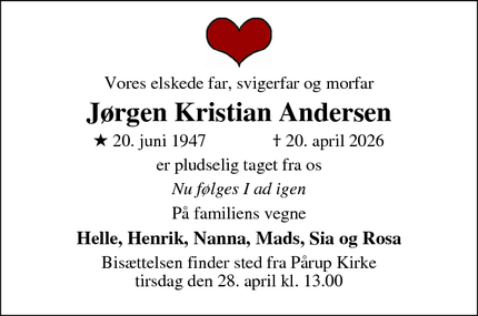 Dødsannoncen for J&oslash;rgen Kristian Andersen - Odense