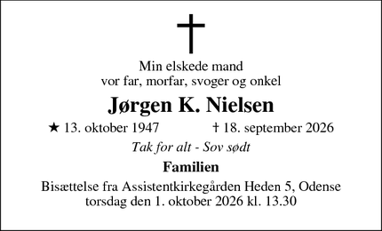 Dødsannoncen for J&oslash;rgen K. Nielsen  - Odense