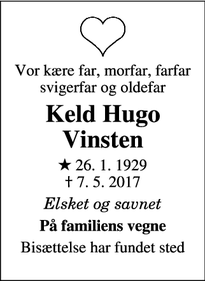 Dødsannoncen for Keld Hugo Vinsten - Odense