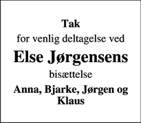 Dødsannoncen for  Else Jørgensens - Ravnebjerg