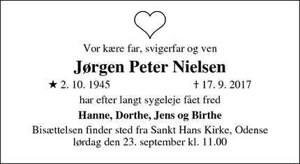 Dødsannoncen for Jørgen Peter Nielsen - Odense