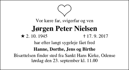 Dødsannoncen for Jørgen Peter Nielsen - Odense