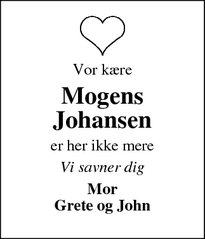 Dødsannoncen for Mogens Johansen  - Korup