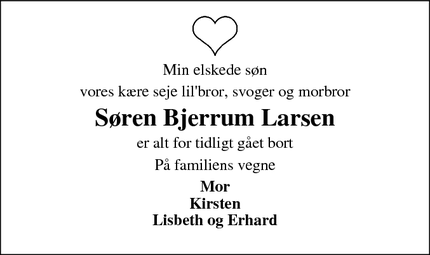 Dødsannoncen for Søren Bjerrum Larsen - Odense