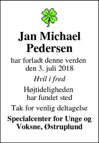 Dødsannoncen for Jan Michael Pedersen - Otterup