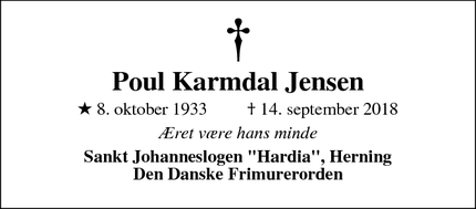 Dødsannoncen for Poul Karmdal Jensen - Odense