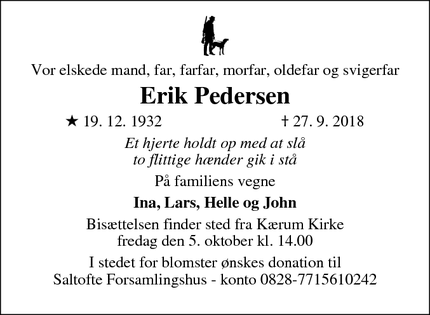 Dødsannoncen for Erik Pedersen - Assens