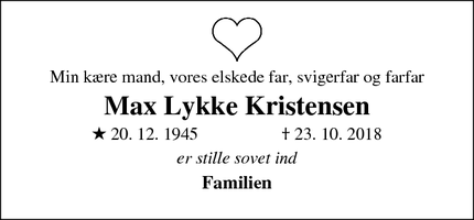 Dødsannoncen for Max Lykke Kristensen - Odense