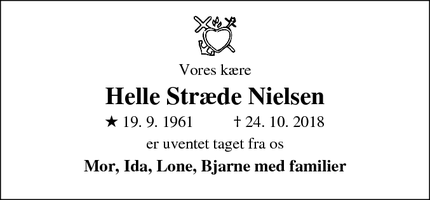 Dødsannoncen for Helle Stræde Nielsen - Sydals