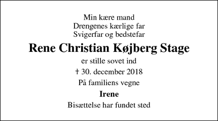 Dødsannoncen for Rene Christian Køjberg Stage - Odense