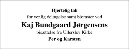 Dødsannoncen for Kaj Bundgaard Jørgensens - Nyborg