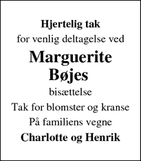 Taksigelsen for Marguerite Bøjes  - Odense S