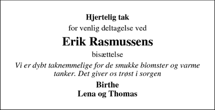 Taksigelsen for Erik Rasmussens - Svendborg