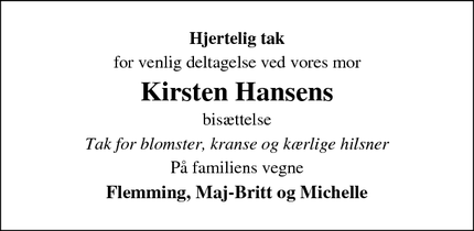 Taksigelsen for Kirsten Hansens - Svendborg