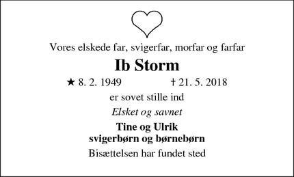 Dødsannoncen for Ib Storm - Svendborg