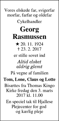 Dødsannoncen for  Georg Rasmussen - Odense s