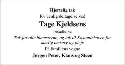 Taksigelsen for Tage Kjeldsen - Give