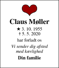 Dødsannoncen for Claus Møller - Søborg