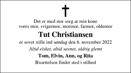 Dødsannoncen for Tut Christiansen - Bagsværd 