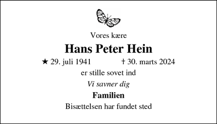 Dødsannoncen for Hans Peter Hein - 2860 Søborg