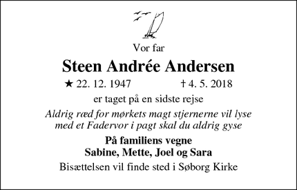 Dødsannoncen for Steen Andrée Andersen  - Gladsaxe