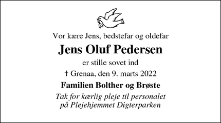 Dødsannoncen for Jens Oluf Pedersen - Randers