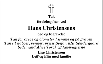 Taksigelsen for Hans Christensens - Broager