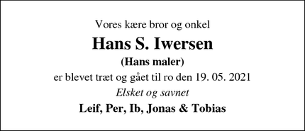 Dødsannoncen for Hans S. Iwersen - Kruså