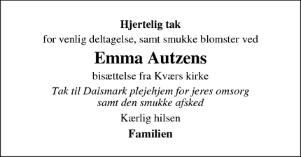 Taksigelsen for Emma Autzens - Rinkenæs