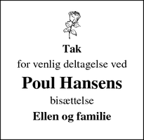 Dødsannoncen for Poul Hansens - Haderslev 