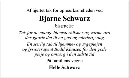 Taksigelsen for Bjarne Schwarz - Over Jerstal