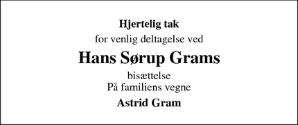 Taksigelsen for Hans Sørup Grams - Haderslev