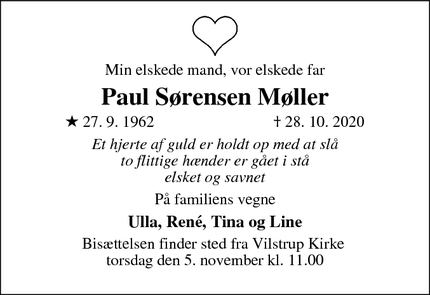 Dødsannoncen for Paul Sørensen Møller - Haderslev 