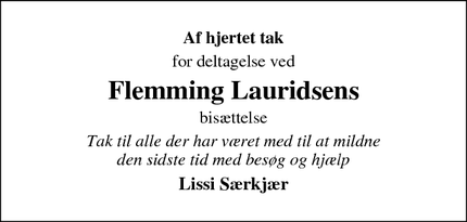 Taksigelsen for Flemming Lauridsens - Haderslev