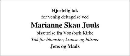 Taksigelsen for Marianne Skau Juuls - Haderslev