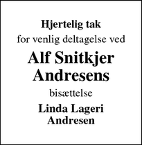 Taksigelsen for Alf Snitkjer
Andresens  - Haderslev