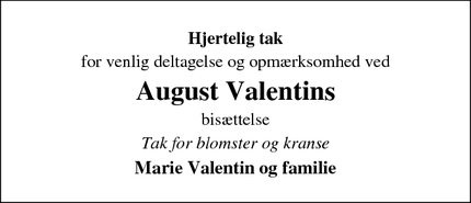 Taksigelsen for August Valentins - Haderslev