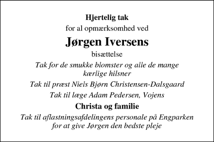 Taksigelsen for Jørgen Iversens - Jegerup 6500  Vojens