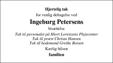 Taksigelsen for Ingeburg Petersens - Haderslev