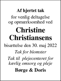 Taksigelsen for Christine
Christiansens - Fredericia