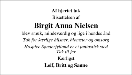 Taksigelsen for Birgit Anna Nielsen - Haderslev