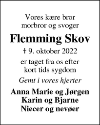 Dødsannoncen for Flemming Skov - Haderslev