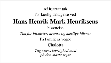 Taksigelsen for Hans Henrik Mark Henriksen - Haderslev