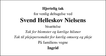 Taksigelsen for Svend Helleskov Nielsen - Vojens
