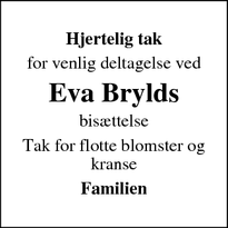 Dødsannoncen for Eva Brylds - Haderslev