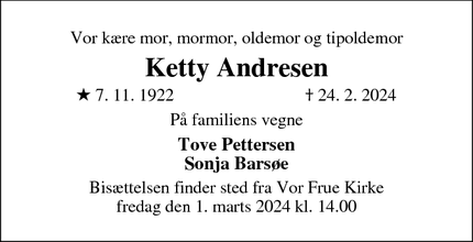 Dødsannoncen for Ketty Andresen - Haderslev