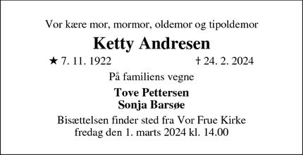 Dødsannoncen for Ketty Andresen - Haderslev